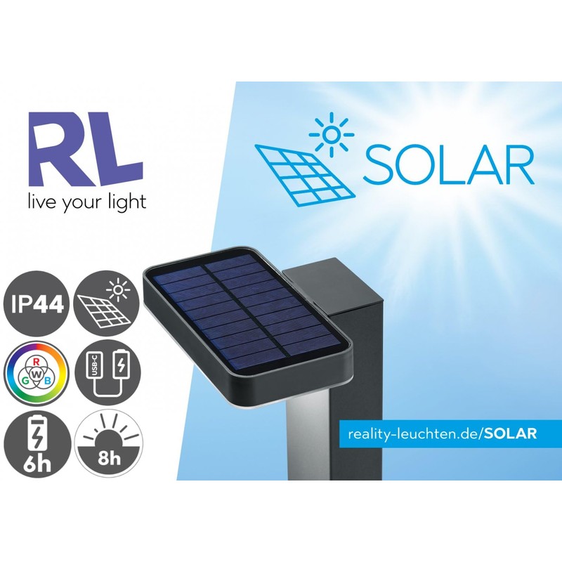 Reality Leuchten Garcia R54066101 LED Solar Outdoor Table Lamp RGB