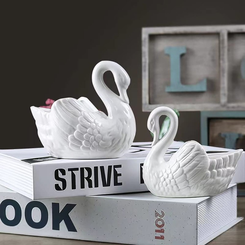 Xesagsnv White Swan Succulent Planter, Porcelain, Candle Holder (2 Pack)