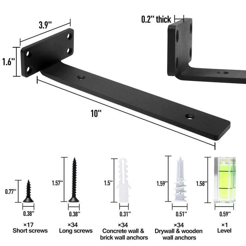 HITOMEN Heavy Duty Floating Shelf Brackets, 10-Inch (1/5'' Thick) Hidden