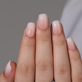 Hrnsnails Short Square Press On Nails, Ombre Press On Nails, Glue On Nails Short Fake Nails with White Ombre Designs, Acrylic Nails Press On Gel False Nails,Artificial Nails Stick On Nails for Women