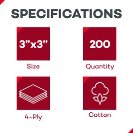 Dealmed 3" x 3" Non-Woven Gauze Sponge - 4-Ply All-Purpose Non-Sterile Gauze Pads, Absorbent Dental Gauze Wound Care Product for First Aid Kit/Medical Facilities, 200 Count (Pack of 1)