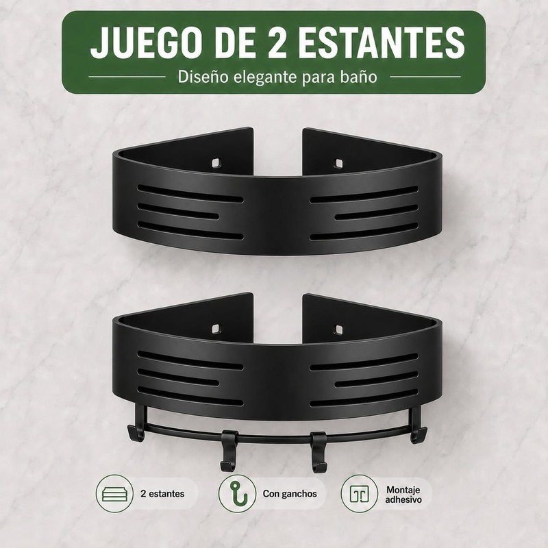 HAWOO Repisas para Baño Esquinero 2 Pack Sin Taladros