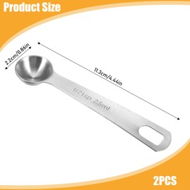 1 Teaspoon(1/2 TSP | 1/6 Tbsp | 2.5 Ml | 2.5 Cc | 1/12 Oz) 2 Pcs Measuring Spoons Stainless Steel Single Measuring Spoon Long Handle Scoop for Measuring Coffee Grains Protein Spices Dry Goods