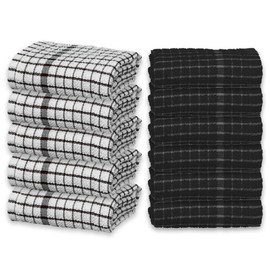Loom Knit Terry Tea Towels Kitchen Cloths 100% Egyptian Cotton Flour Sack Wonderdry Waffle Weave Pair of Black Check and Black Fabric Super Soft and Absorbent, Dish Cleaning Sand Bar Towel- 65x45