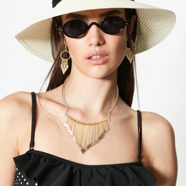 Ever Faith Gold Choker Necklace with Tassel Pendant, Ethnic Chunky Collar Necklaces Tribal Statement Bib Necklaces Costume African Jewelry for Women