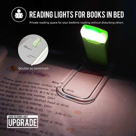 EGWASER Portable USB Rechargeable LED Clip on Book Light for Reading in Bed, 3 Brightness Adjustable Dimmable Bookmark Light for Eye-Protection, Reading Lamp (Green)