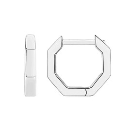 PAVOI 14K White Gold Plated Sterling Silver Post Geometric Huggie Earring | Small Hoop Earrings | Ear Huggies For Women