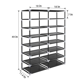 ERONE Shoe Rack Storage Organize 28 Pairs Portable Double Row with Nonwoven Fab