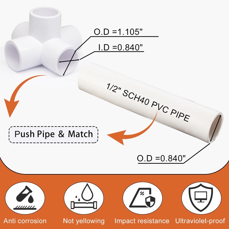 Litoexpe 4 Pcs 1/2 Inch 5 Way PVC Fitting Elbow