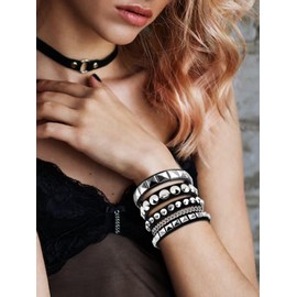 Tosmifairy 3 Pieces Punk Rock Leather Bracelets for Women Pop 80s 90s Emo Jewelry Accessories Retro Spiked Adjustable Wrap Wrist Cuffs (Classic Style)