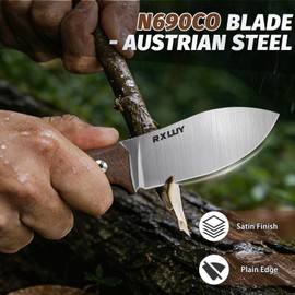 RXLUY Fixed Blade Knife with Kydex Sheath, 2.95" N690co Steel Blade, Ergonomic Mikata Handle, EDC Tactical Hunting Knives, Small Tool for Family Camping Survival Hiking,Gifts for Men Women (Brown)
