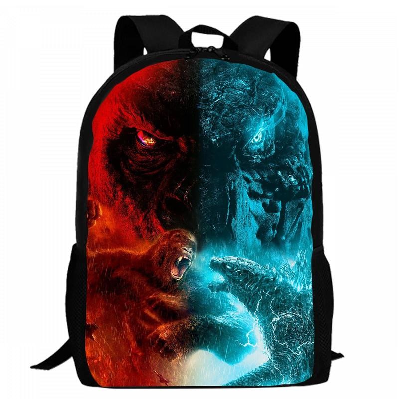 Godzilla Backpack Large Capacity Backpack Schoolbag 3 Piece Set Cartoon
