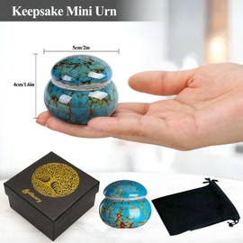 Small Urns for Human Ashes Keepsake,Ceramic Small Cremation Urn for Ashes for Women Adult Male with Gift Box and Velvet Bag 1.6'' Mini Urns for Pet Urn Dog Cat Ashes Keepsake Blue