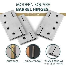 MEGA HANDLES Door Hinges with Square Corners (3 Pack) - 4x4'' Stainless Steel Door Hinge Set, Interior Heavy Duty Hinges for Bedroom, Bathroom, Cabinet, Screws Included - Satin Nickel