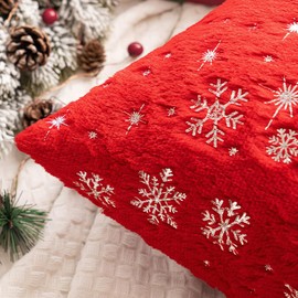 MIULEE Pack of 2 Christmas Cushion Covers Faux Fur Throw Pillow Cover Fluffy Soft Decorative with Snow Patterns Rectangle Pillow Covers Plush Case for Sofa Bedroom 12 x 20 Inches 30 x 50 cm Red