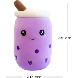 Klikkopers® - Kawaii-Kissen - Bubble Tea-Plüschtier - 30 cm bis 35 cm - Boba-Plüschtier - Babyrosa - Kawaii-Plüschtier - Squishy - Squish-Plüschtier (Purple)