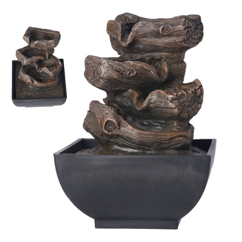 Tabletop Water Fountain Resin with Cascading Rock Waterfall and LED