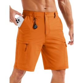 MAGCOMSEN Golf Shorts Men 9 Inch Inseam Lightweight Water Resistant Cargo Shorts Hiking Fishing Sports Stretch Orange, 36