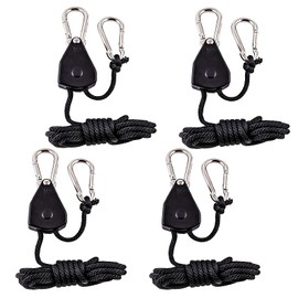 Pack of 4 Rope Ratchet with Hooks 1/8 Inch Adjustable High Performance Rope Clip Hanger 150 lb, Ratchet Rope Ratchet, Adjustable Waxing Light Ratchet Rope, Hanger Rope Ratchet, Nylon, Black