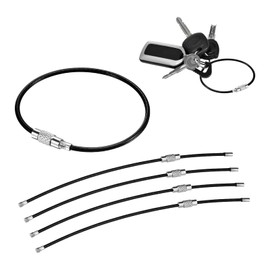 NYTKL 5PCS 5.9" Twisty Lock Key Ring, Stainless Steel Loops 2mm Coated Keychains, Flexaible Key Tag Loop with Screw Lock (Black)