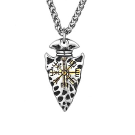 Fachoice Men's Viking Compass Spear Necklace, Titanium Steel Arrowhead Pendant, Norse Compass Arrow Jewelry, Punk Helm of Awe Amulet Charm