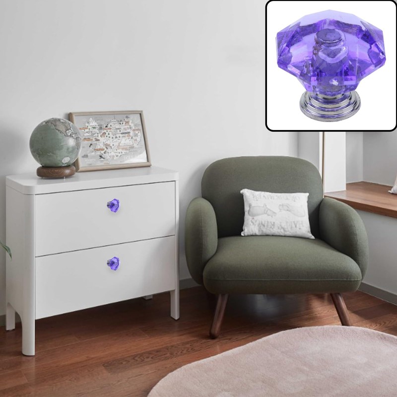T Tulead Crystal Door Knobs Purple Acrylic Handle Diamond Wardrobe
