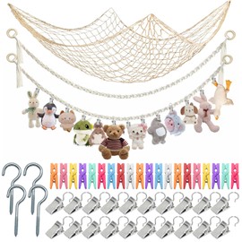 PXBSNB 2 PCS Soft Toy Storage Chain, Hanging Stuffed Animal Storage with 40 Clips, Boho Hammock for Soft Toys, 200 CM Teddy Holder Organiser for Kids Cute Room Decor Hanging Hats Socks Holiday Cards