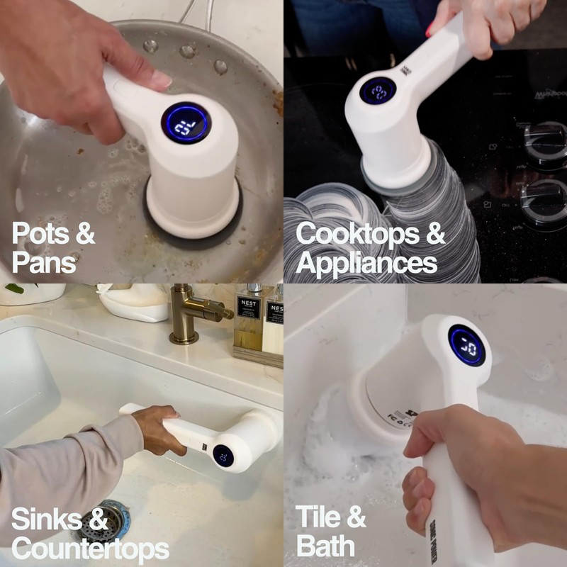 SonicPower Electric Spin Scrubber, Handheld & Ergonomic, IPx7 Waterproofing, 4