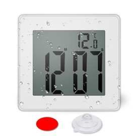 CENTOLLA Digital Shower Clock, Large LCD Display Waterproof Timer for Shower, Suction Cups for Home (White) - Only Military time and ℃ Display