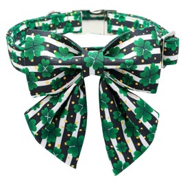 Maca Bates St Patricks Day Dog Collar with Bow Bowtie Irish Clover Dogs Green Black and White Sailor Bow Tie Soft Adjustable Saint Patrick's Shamrock Spring Gift for Small Medium Large Girl Boy Puppy