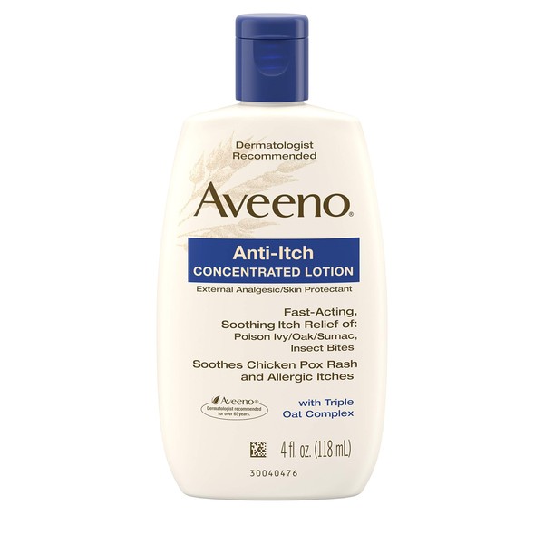 Aveeno Anti-Itch Concentrated Lotion with Calamine and Triple Oat Complex, Skin Protectant for Fast-Acting Itch Relief from Poison Ivy, Insect Bites, Chicken Pox, and Allergic Itches, 4 fl. oz
