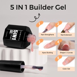 TOMICCA 5 in 1 Builder Gel for Nails, 15 ml Nude Pink Builder GelNail, UV/LED Gel Nails Rubber Base Builder Gel for Gel Nails, Nail Extension Repair, Nail Strengthening