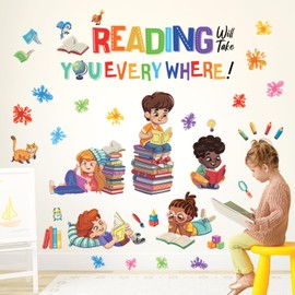 DECOWALL SG2-2404 Kids Reading Corner Wall Stickers Decals Reading Room ABC Décor Classroom Playroom Library Nursery Peel and Stick Removable Baby Boys Girls Decorations School Inspirational