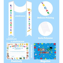 Kids Kindergarten Preschool Graduation Gown Cap Set with 2025 Tassel Graduation Stole Certificate for Grad Gift (Black, 30)