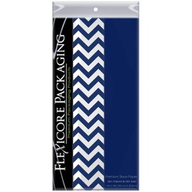 Flexicore Packaging Navy Blue Gift Wrap Tissue Paper | Size: 15 Inch X 20 Inch | Count: 20 Sheets | Color: Solid Navy Blue & Chevron