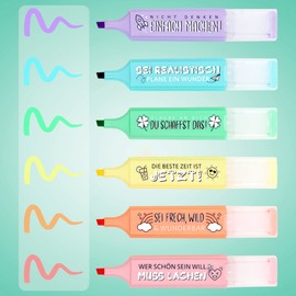 MACH MAL PAUSE® 6 x Pastel Highlighters - The Motivational Funny Highlighter Set for Learning and Marking is the Gift for Students Teachers Colleagues - The Marker Pens for School Office
