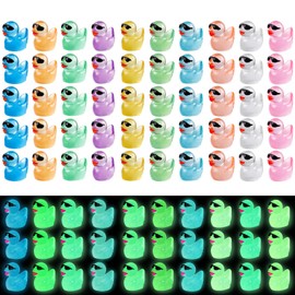 Hebterrka Pack of 50 Mini Sunglasses Ducks, Colourful Small Figures, Rubber Ducks for Hiding, Dark Glow for Dollhouse, Micro Dollhouse Decorations
