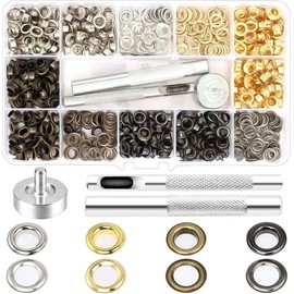 Keakitay 200 Pzs 5mm Kit De Ojales Metálicos, Arandelas de ojales de 4 colores con 3 Herramientas para Lonas Toldos Ropa Cortinas y Manualidades Bricolaje