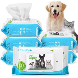 PrimePets Dog Grooming Wipes, 600 Count, 6x8 Inch Deodorizing Wipes for Dogs & Cats, 100% Fragrance Free, Natural Pet Wipes for Cleaning Face Bum Eyes Ears Paws Teeth, Dog Wipes
