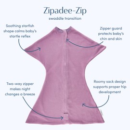 SleepingBaby Zipadee-Zip Transition Swaddle - Fleece Baby Swaddle Blanket with Zipper Convenience, Lavender, Medium (6-12 Month)