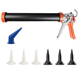 Sausage Tube Caulk Gun,20 oz Sausage Pack/10 oz Cartridge Adhesive Dual-Purpose,18:1 Thrust,15” Aluminum Sealant Hand Caulking Gun With 6 Cone Nozzles and Bent Tip (Black)