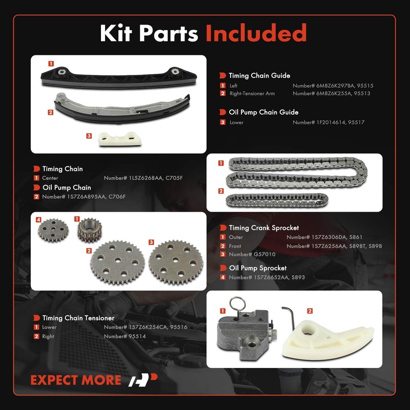 A-Premium 11Pcs Engine Timing Chain Kit W/Guide & Sprocket [fits