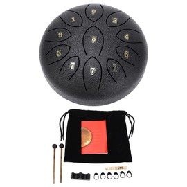 6 Inch 11 Tones Steel Tongue Drum, Essential Rain Drum, Chakra Harmonizing Mini Percussion Instrument for Outdoor and Garden Use (Black)