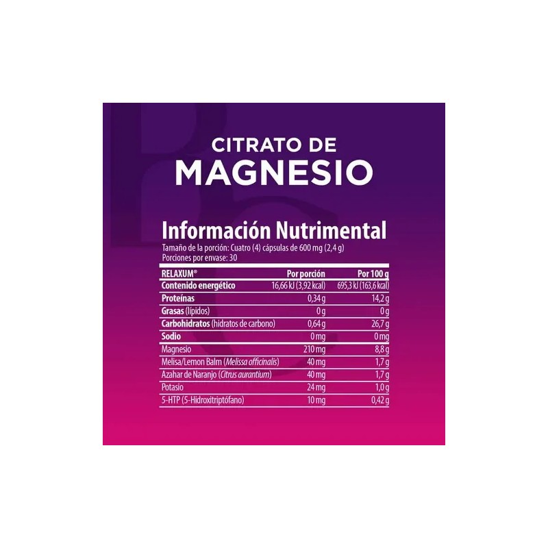 Belacaps Citrato Magnesio 120 Cápsulas 600 Sabor Melisa