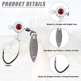 Crappie Jigs Big Eye Jig Heads, 16Pcs Flat Round Head Jig Hooks Spinner Blades Fishing Hooks Painted Fishing Jigs Lures for Bass Trout (White, 3/16oz)