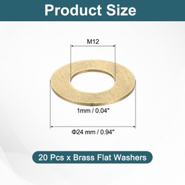 sourcing map 20Pcs Brass Flat Washers, M12x24x1mm Brass Washer Seal Gaskets Flat Ring for Screws Bolts Machinery Repair, Outdoor Construction