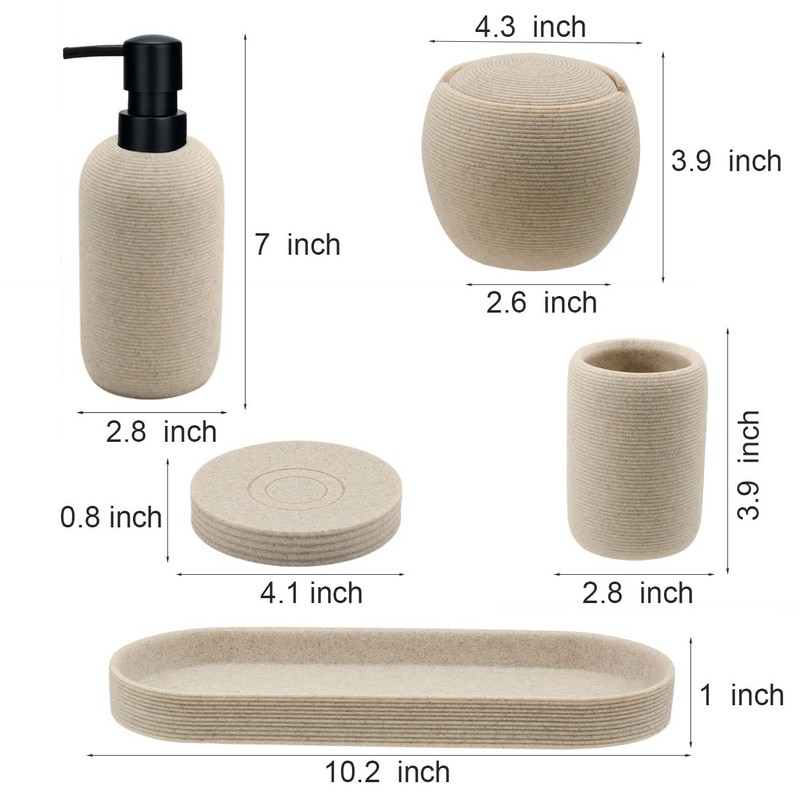 Beige Resin Bathroom Accessory Set, 5 Pcs Bathroom Accessories Set