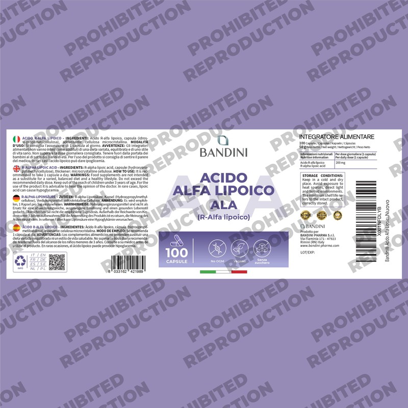 Bandini® Alpha Lipoic Acid 200mg Supplement - 100 High Strength