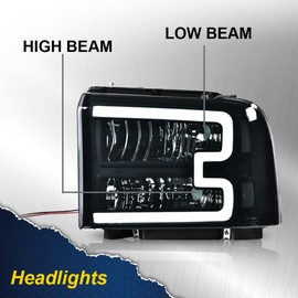 CHEDA LED DRL Headlights Assembly, Compatible with 2005 2006 2007 Ford F250 F350 F450 F550 Super Duty bumper Headlamp（Smoky lens Black Housing Clear Reflector） Faros Conjunto De Faros