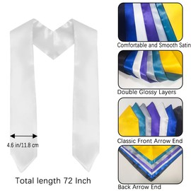 White Graduation Stole, Plain Graduation Sash Unisex Adults 70" Sublimation Blank Grad Stole Class of 2025, Grad Scarf for Academic Choral Commencements
